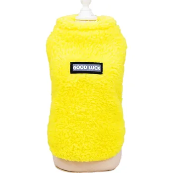 Obleček pro psa Fleecový obleček pro psy Jednobarevná teplá bunda pro psy Zimní teplý svetr Zateplená fleecová mikina pro psy s nápisem Good Luck žlutá XL