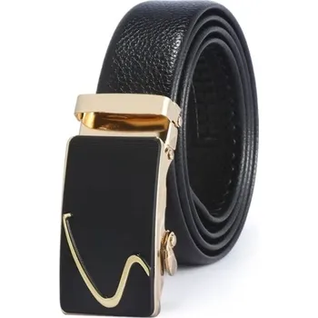 Opasek Pánský černý kožený pásek z PU kůže s automatickou sponou Elegantní opasek pro muže Nastavitelná délka Stylový módní doplněk zlatá 120 cm
