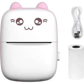 Tiskárna Přenosná mini bluetooth tiskárna, černobílý tisk, termotiskárna pro mobilní telefon růžová