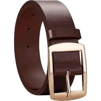 Opasek Pánský opasek z PU kůže 3 cm Zlatá kovová přezka Elegantní pásek do kalhot Stylový módní doplněk pro muže Nastavitelný obvod Klasický vzhled hnědá 110 cm