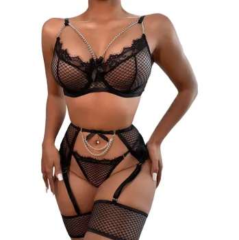 Dámská erotická souprava Dámské erotické prádlo s řetízky černá L