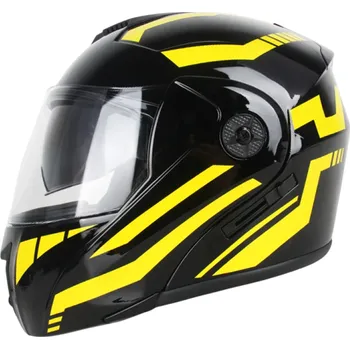 Motocyklové brýle Výklopná motocyklová helma s dvojitým hledím a odklápěcí bradou ABS materiál Integrální přilba na motorku silniční i cestovní žlutá XL (61-62 cm)