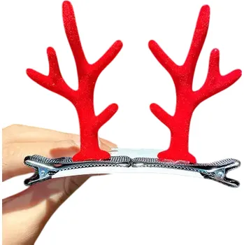 2 ks Dětské sponky do vlasů Sobí parohy Vánoční ozdoby do vlasů Roztomilé zimní sponky Vánoční doplňky do vlasů Originální vlasové ozdoby červená