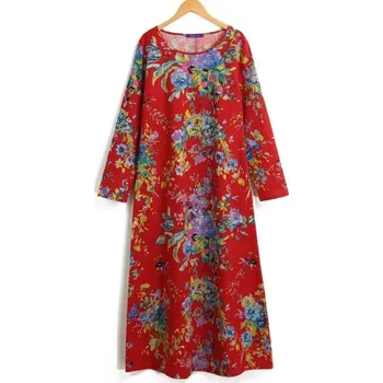 Dámské oblečení Dlouhé dámské šaty s rukávy červená XXL