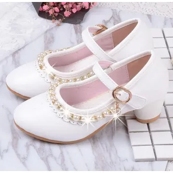 Dívčí polobotky Dívčí lodičky s perlami bílá 33,5