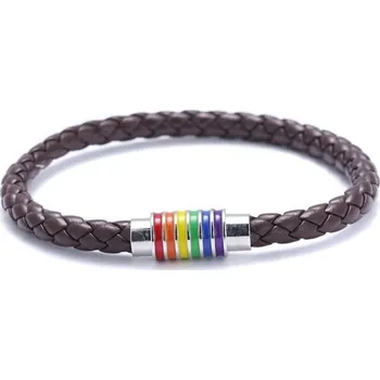 Náramek Kožený duhový náramek stříbrná 2