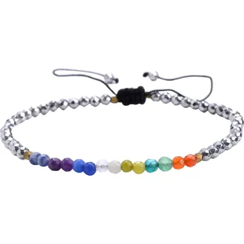 Náramek Korálkový náramek sedmi čaker stříbrná