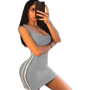 Dámské šaty Krátké úzké pouzdrové šaty s bílými proužky Neformální sportovní styl Přiléhavý střih Elastický materiál Letní minišaty na volný čas šedá S