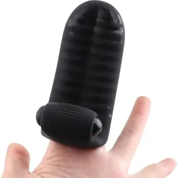 Vibrátor Silikonový černý návlek na prsty s vroubky a minivibrátorem na baterky, 10 vibračních režimů, diskrétní balení