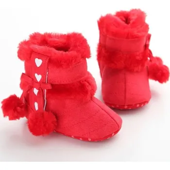 Dívčí zimní obuv Dívčí zimní capáčky s bambulkami červená 6-12 měsíců