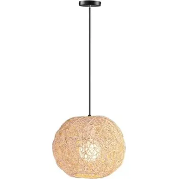 Přírodní závěsný lustr v moderním stylu Ručně vyráběné ratanové závěsné svítidlo Stropní dřevená lampa s černým závěsným drátem 120 cm 25 x 25 cm