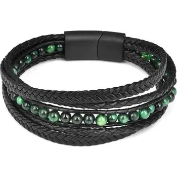 Náramek Pánský vícevrstvý náramek H310 tmavě zelená 22 cm