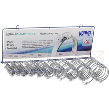 Hmoždinka stojan osazený neperforovanými hadicovými sponami typ W1, (10x10 ks) NORMACLAMP TORRO - výroba Německo STOJAN TORRO