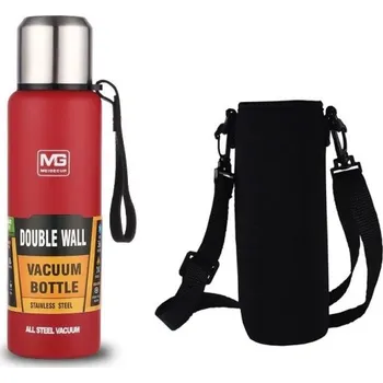 Termoska Nerezová termoska 1500 ml s taškou Dvoustěnná vakuová izolace Velkokapacitní termo láhev na horké a studené nápoje Cestovní termoska s popruhem Nepropustné víčko červená