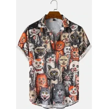 Pánská košile Pánská košile s kočkami F640 černá S