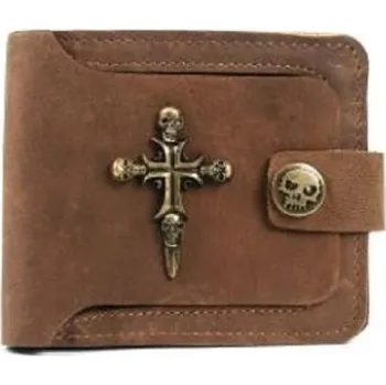 Peněženka Pánská kožená peněženka s lebkami M326 hnědá