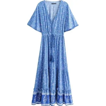 Dámské šaty Maxi šaty volánové modrá XXL