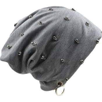 Čepice Pánská čepice s lebkami šedá