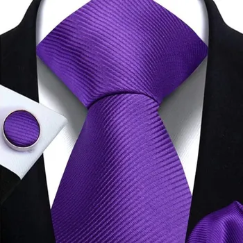 Kravata Sada jednobarevné kravaty, kapesníčku a manžetových knoflíčků 148 x 7,5 cm Elegantní pánský set na svatby, formální akce a obchodní schůzky fialová