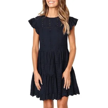 Dámské šaty Jednobarevné mini šaty A2789 tmavě modrá S