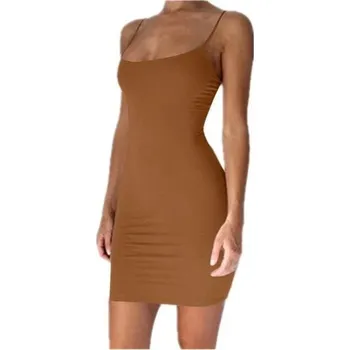 Dámské šaty Letní pouzdrové minišaty se špagetovými ramínky Přiléhavé šaty nad kolena Elegantní letní outfit na denní nošení i večírek hnědá M