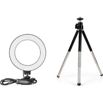 Selfie tyč LED kruhové světlo se stativem K2435 černá 16 cm