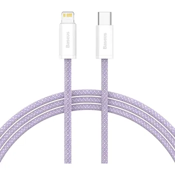 Datový kabel Rychlonabíjecí opletený kabel USB C na Lightning 1 m 20W/27W PD 3A rychlé nabíjení iPhone iPad powerbanky rychlý přenos dat 480 Mbps fialová