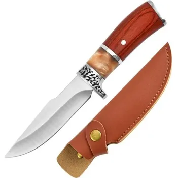 Multifunkční nůž Outdoorový rovný nůž do divočiny 20 cm Nerezová čepel Dřevěná pryskyřičná rukojeť Taktický survival nůž S pouzdrem Kempování
