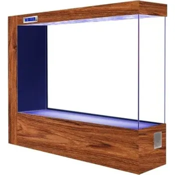 Velké stojací akvárium 150 x 35 x 130 cm Obdélníkové domácí akvárium s dřevěným vzorem LED světlo Filtrace Displej Ekologická příčka