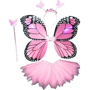 Karnevalová maska Dětský svítící kostým motýlí křídla se sukní růžová