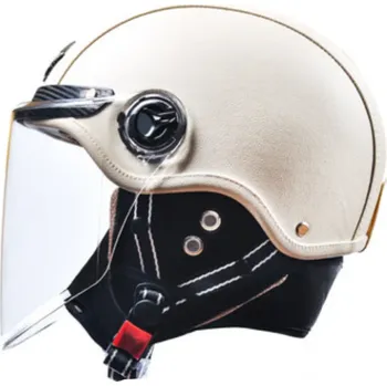 Motocyklové brýle Retro výklopná motocyklová helma 55–62 cm Helma s vyměnitelnou letní a zimní podšívkou Ochranná moto přilba z ABS materiálu bílá
