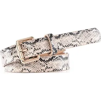 Opasek Dámský pásek s hadím potiskem 100 x 2,3 cm PU kůže Bílý opasek se slitinovou přezkou Stylový doplněk k šatům i kalhotám Módní dámský outfit