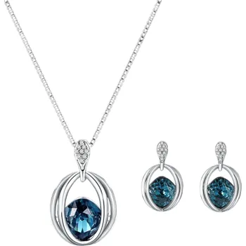 Náhrdelník Dárková sada pro ženy stříbrný náhrdelník a náušnice s ozdobným kamenem modrá