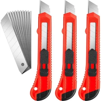 Multifunkční nůž Lámací nůž 3 ks 15 cm s 10 náhradními čepelemi 18 mm Univerzální řezák na karton Koberec Papír Hobby Dílna Pracovní nástroj oranžová