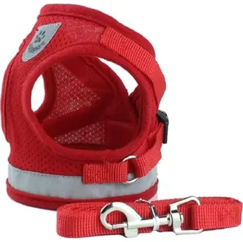 Obojek pro psa Reflexní bezpečnostní postroj pro psy s vodítkem Vesta pro malé psy a štěňata Hrudní prodyšný postroj pro psy 7,5 - 10 kg červená