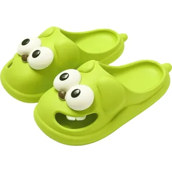 Dámské pantofle Měkké pantofle ve tvaru psa s velkýma očima Lehká obuv pro domácnost Podrážka 3 cm Protiskluzové Legrační psí pantofle Roztomilý design zelená 40-41