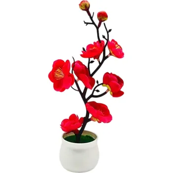 umělá květina Umělá rostlina 21x11 cm Rozkvetlý barevný stromek v květináči Dekorativní falešné květiny Simulace bonsaje Stolní ozdoba Domácí výzdoba světle červená
