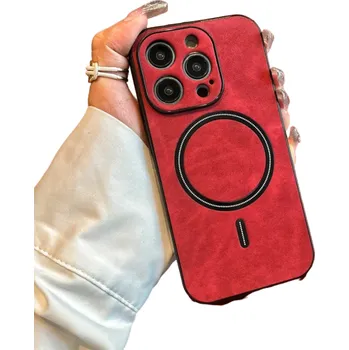Pouzdro na mobilní telefon Kožený kryt s podporou MagSafe pro iPhone 15 Pro Max červená