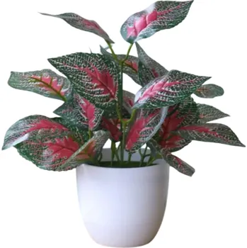 umělá květina Umělá dekorativní rostlina s červenými listy perily 22x20 cm Plastová falešná rostlina v květináči Domácí a kancelářská interiérová výzdoba