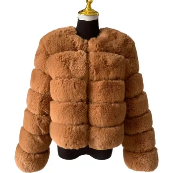 Dámská casual bunda Dámská bunda z umělé kožešiny V152 hnědá XS