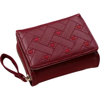 Peněženka Dámská peněženka se srdíčky elegantní praktická a kompaktní s místem na 8 karet přihrádkou na bankovky a dvojitou přihrádkou na mince se zipem červená