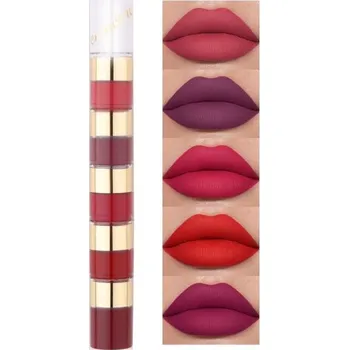 Rtěnka Sada matných voděodolných rtěnek v 5 barvách Kosmetická sada Matné rtěnky 5 ks 3