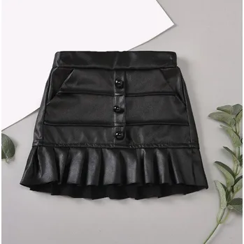 Dívčí sukně Dívčí kožená sukně L1040 černá 2