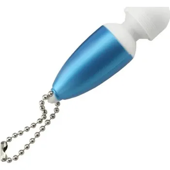 Vibrátor Extra mini vibrátor 6,5 cm ve tvaru klíčenky Magic Wand kompaktní rozměry diskrétní použití vtipný dárek snadné ovládání diskrétní balení modrá