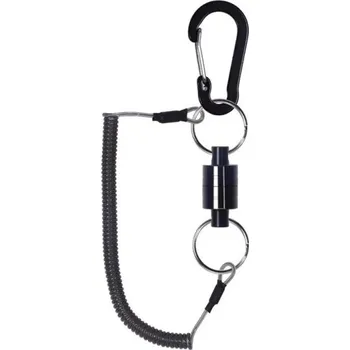 Rybářská karabina se silným magnetem a spirálovou pružinou max. 1,5 m Pevný magnetický klip na náčiní Bezpečné uchycení rybářských doplňků Rychloupínací držák na kleště a podběráky