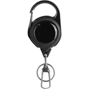 Naviják na visačky Navíjecí přívěsek s karabinou 6 x 3,6 cm 70 cm Praktický držák na klíče a ID karty Automatické navíjení Pevná karabina Kompaktní přívěsek černá