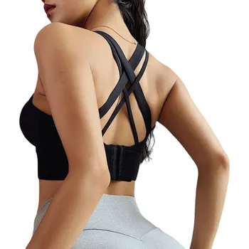 Podprsenka Dámská sportovní podprsenka Sportovní top s push up efektem Sportovní podprsenka s překřížením zad černá S