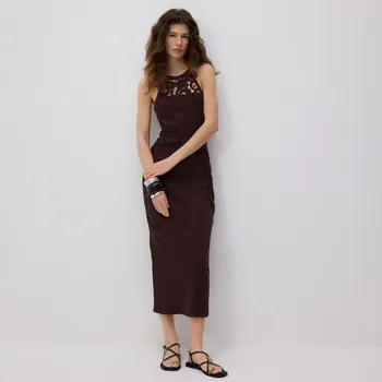 Dámské šaty Reserved - Bavlněné maxi šaty - tmavě hnědá - ZU718-89X - ZU718-89X-L