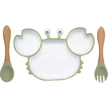 dětská jídelní sada Dětský talíř s příborem 3 ks zelená