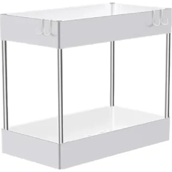 Stojan na víno Organizér na čistící prostředky Dvoupatrový organizér Posuvný organizér pod dřez Víceúčelový organizér Organizér na koření 30 x 32 x 14 cm bílá